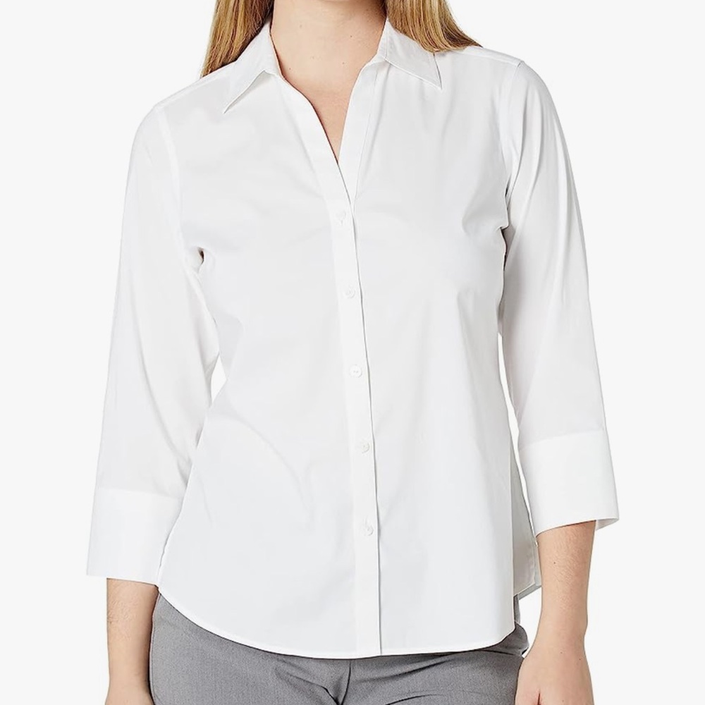 Foxcroft Unisex Stretch 3/4 Sleeve Blouse White 24 Plus